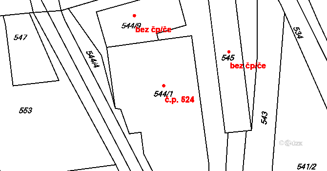 Ždánice 524 na parcele st. 544/1 v KÚ Ždánice, Katastrální mapa