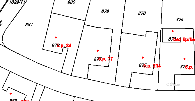 Horní Těrlicko 77, Těrlicko na parcele st. 877 v KÚ Horní Těrlicko, Katastrální mapa