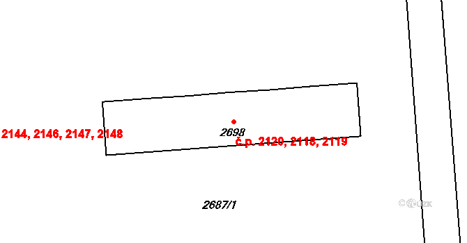Kročehlavy 2118,2119,2120, Kladno na parcele st. 2698 v KÚ Kročehlavy, Katastrální mapa