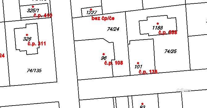 Hovorčovice 108 na parcele st. 96 v KÚ Hovorčovice, Katastrální mapa