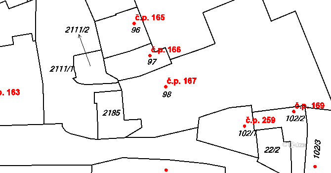 Brandýs nad Labem 167, Brandýs nad Labem-Stará Boleslav na parcele st. 98 v KÚ Brandýs nad Labem, Katastrální mapa
