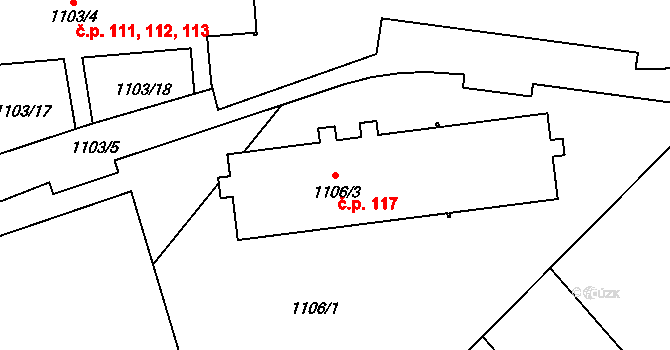Raspenava 117 na parcele st. 1106/3 v KÚ Raspenava, Katastrální mapa