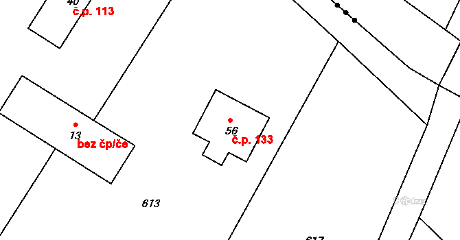 Smilovice 133 na parcele st. 56 v KÚ Rakovec, Katastrální mapa