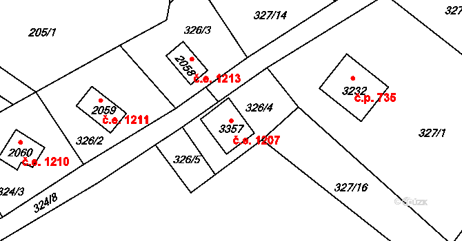 Ostravice 1207 na parcele st. 3357 v KÚ Ostravice 1, Katastrální mapa