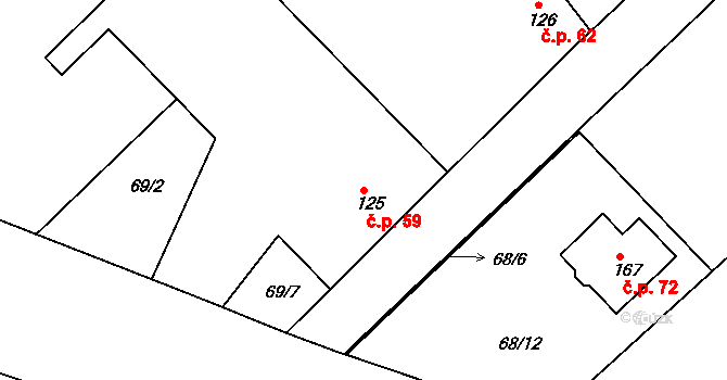 Horní Bousov 59, Dolní Bousov na parcele st. 125 v KÚ Horní Bousov, Katastrální mapa