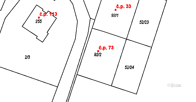 Charvatce 73 na parcele st. 92/2 v KÚ Charvatce u Jabkenic, Katastrální mapa