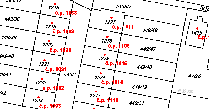 Třebechovice pod Orebem 1115 na parcele st. 1275 v KÚ Třebechovice pod Orebem, Katastrální mapa