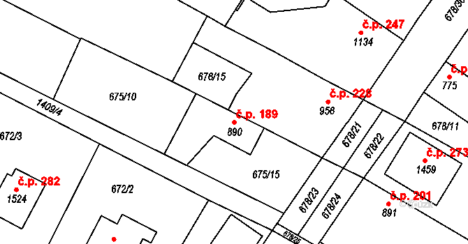 Chlumec nad Cidlinou III 189, Chlumec nad Cidlinou na parcele st. 890 v KÚ Chlumec nad Cidlinou, Katastrální mapa