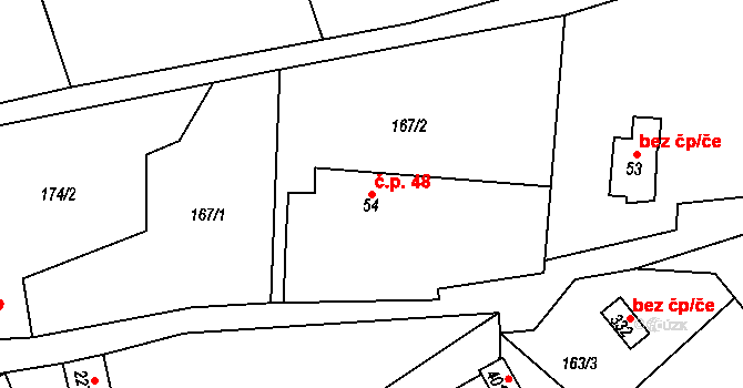 Kamenec u Poličky 48 na parcele st. 54 v KÚ Kamenec u Poličky, Katastrální mapa