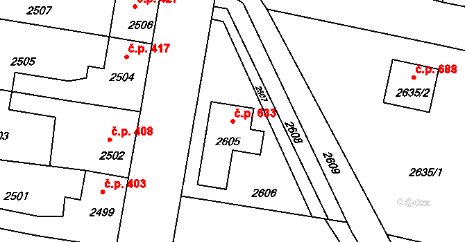 Mimoň I 633, Mimoň na parcele st. 2605 v KÚ Mimoň, Katastrální mapa
