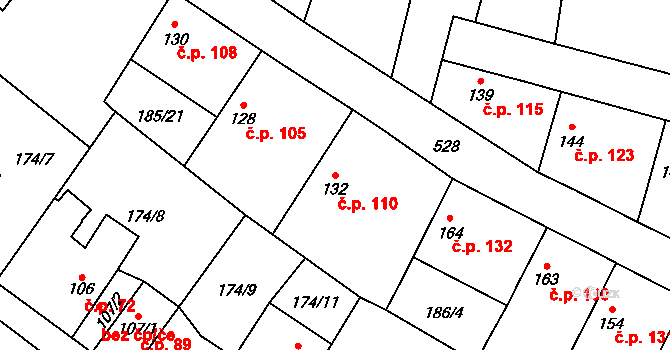 Horní Beřkovice 110 na parcele st. 132 v KÚ Horní Beřkovice, Katastrální mapa