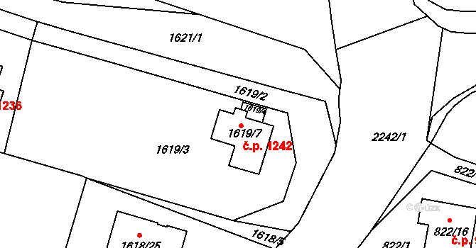 Jilemnice 258 na parcele st. 1619/4 v KÚ Jilemnice, Katastrální mapa