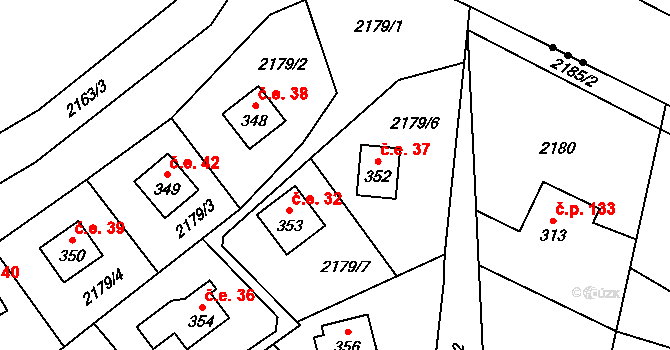 Hvězdonice 37 na parcele st. 352 v KÚ Hvězdonice, Katastrální mapa