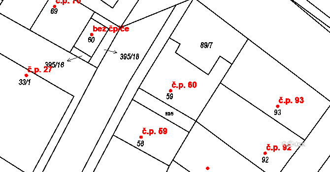 Choťánky 60 na parcele st. 59 v KÚ Choťánky, Katastrální mapa