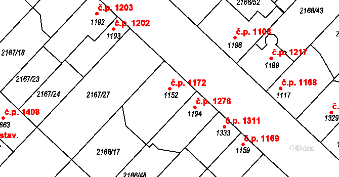 Lysá nad Labem 1172 na parcele st. 1152 v KÚ Lysá nad Labem, Katastrální mapa