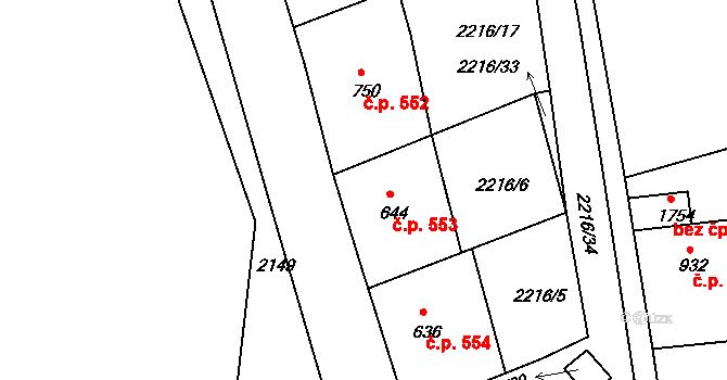 Bělá pod Bezdězem 553 na parcele st. 644 v KÚ Bělá pod Bezdězem, Katastrální mapa