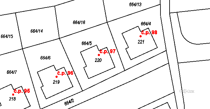 Těpeře 97, Železný Brod na parcele st. 220 v KÚ Chlístov u Železného Brodu, Katastrální mapa