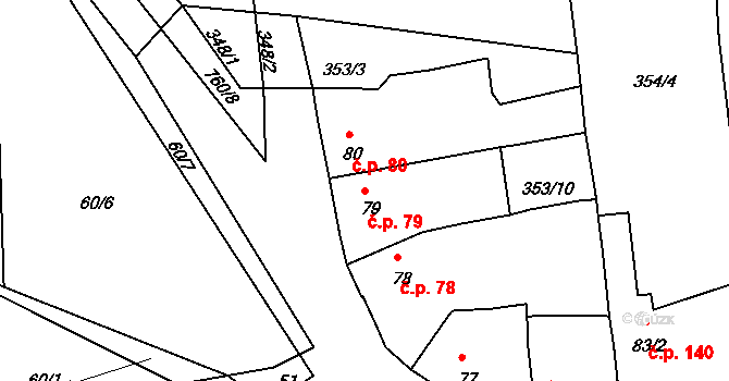 Vršovice 79 na parcele st. 79 v KÚ Vršovice u Loun, Katastrální mapa