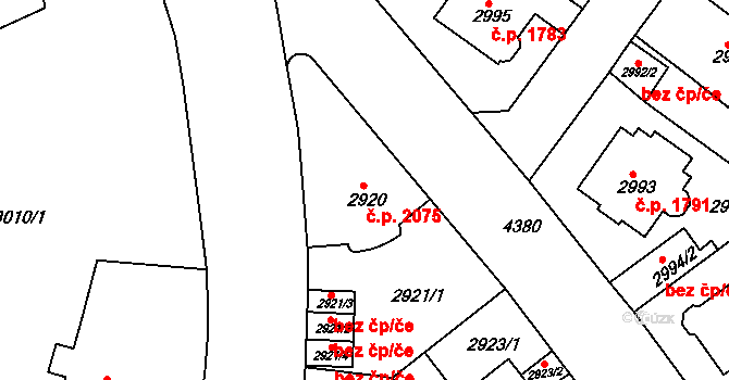 Teplice 2075 na parcele st. 2920 v KÚ Teplice, Katastrální mapa