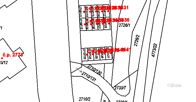 Teplice 1639 na parcele st. 2710/125 v KÚ Teplice, Katastrální mapa