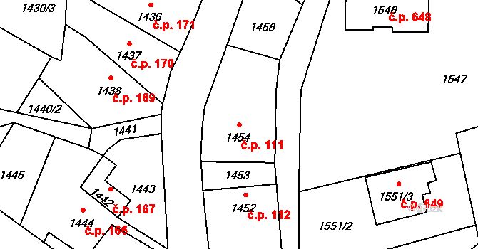 Brušperk 111 na parcele st. 1454 v KÚ Brušperk, Katastrální mapa
