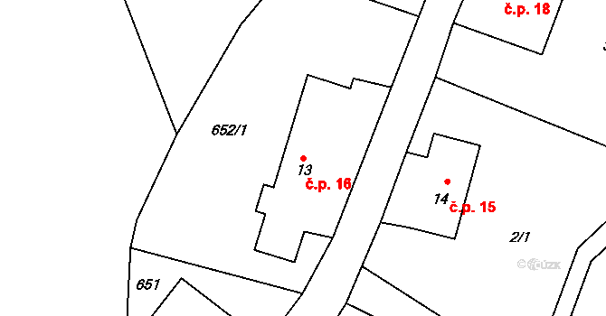 Horní Poustevna 16, Dolní Poustevna na parcele st. 13 v KÚ Horní Poustevna, Katastrální mapa