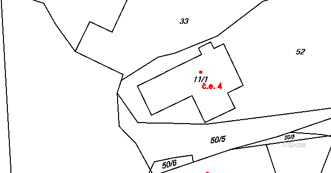 Horní Němčice 4, Strážov na parcele st. 11/1 v KÚ Horní Němčice u Čachrova, Katastrální mapa