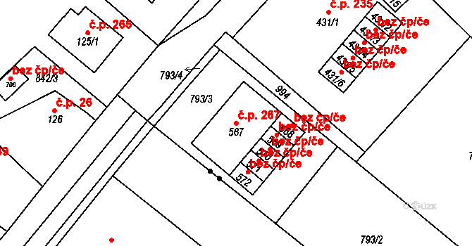 Daliměřice 267, Turnov na parcele st. 567 v KÚ Daliměřice, Katastrální mapa