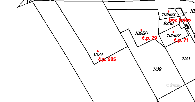 Halenkov 565 na parcele st. 1024 v KÚ Halenkov, Katastrální mapa