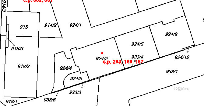 Žižkov 166,167,263, Praha na parcele st. 924/5 v KÚ Žižkov, Katastrální mapa