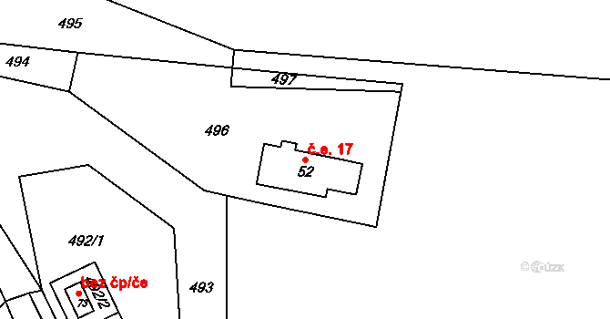 Suchdol 17, Prosenická Lhota na parcele st. 52 v KÚ Suchdol u Prosenické Lhoty, Katastrální mapa