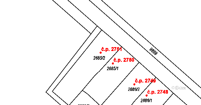 Hodonín 2751 na parcele st. 2685/2 v KÚ Hodonín, Katastrální mapa