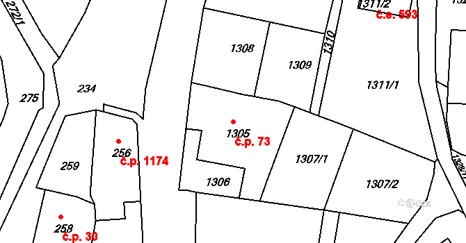 Rumburk 1 73, Rumburk na parcele st. 1305 v KÚ Rumburk, Katastrální mapa