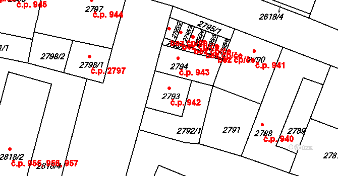 České Budějovice 3 942, České Budějovice na parcele st. 2793 v KÚ České Budějovice 3, Katastrální mapa
