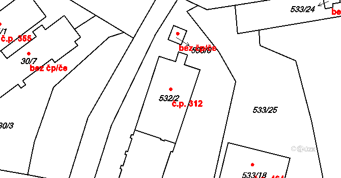 Liberec VIII-Dolní Hanychov 312, Liberec na parcele st. 532/2 v KÚ Dolní Hanychov, Katastrální mapa