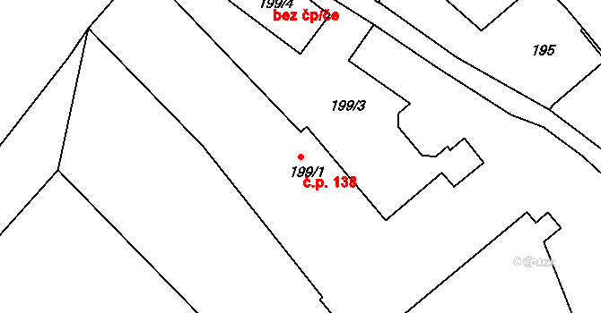 Liberec XV-Starý Harcov 138, Liberec na parcele st. 199/1 v KÚ Starý Harcov, Katastrální mapa