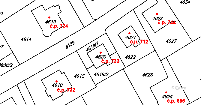 Liberec III-Jeřáb 733, Liberec na parcele st. 4620 v KÚ Liberec, Katastrální mapa