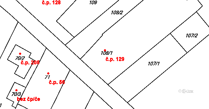 Ostrovačice 129 na parcele st. 108/1 v KÚ Ostrovačice, Katastrální mapa