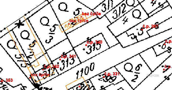 Žiželice 340 na parcele st. 315 v KÚ Žiželice nad Cidlinou, Katastrální mapa