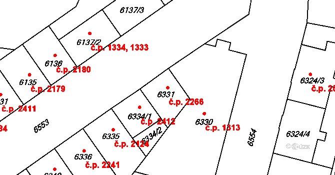 Jižní Předměstí 2266, Plzeň na parcele st. 6331 v KÚ Plzeň, Katastrální mapa