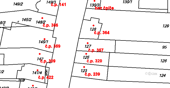 Podolí 357 na parcele st. 127 v KÚ Podolí u Brna, Katastrální mapa