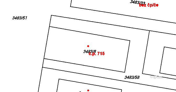 Vyškov-Předměstí 715, Vyškov na parcele st. 3483/8 v KÚ Vyškov, Katastrální mapa