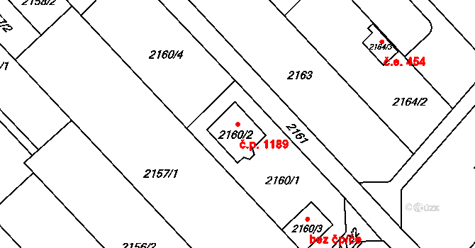 Slatina 1189, Brno na parcele st. 2160/2 v KÚ Slatina, Katastrální mapa