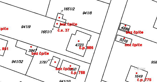 Plzeňské Předměstí 986, Rokycany na parcele st. 4723 v KÚ Rokycany, Katastrální mapa