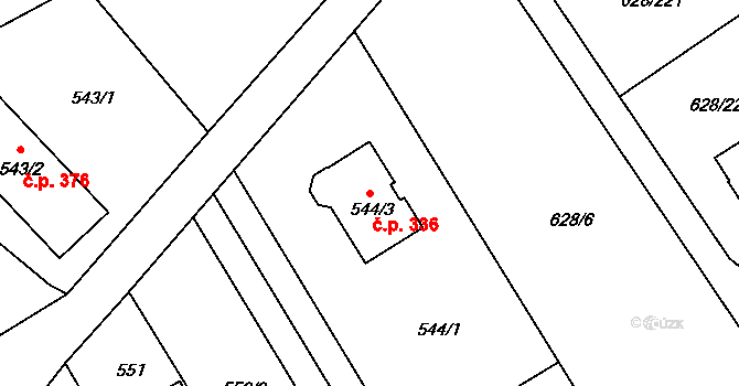 Hamry nad Sázavou 336 na parcele st. 544/3 v KÚ Hamry nad Sázavou, Katastrální mapa
