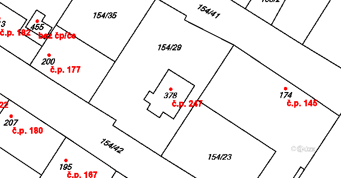 Chroustovice 247 na parcele st. 378 v KÚ Chroustovice, Katastrální mapa