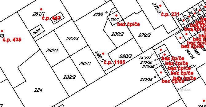 Vítkovice 1165, Ostrava na parcele st. 280/5 v KÚ Vítkovice, Katastrální mapa