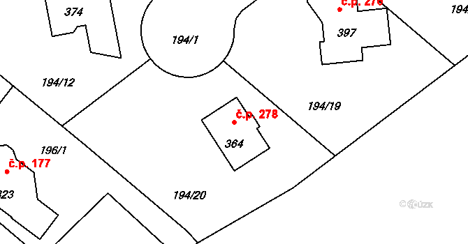 Bradlec 278 na parcele st. 364 v KÚ Bradlec, Katastrální mapa