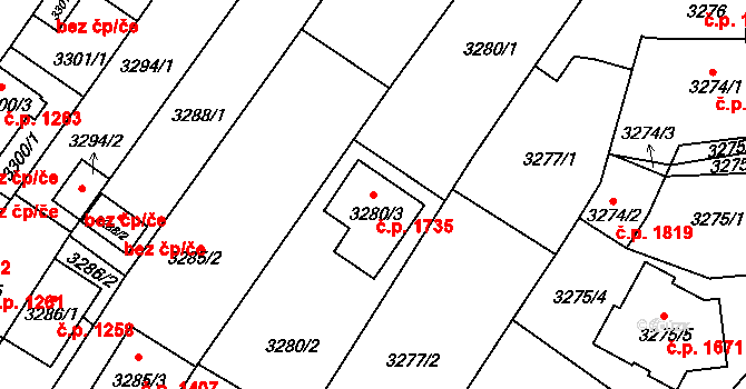 České Budějovice 6 1735, České Budějovice na parcele st. 3280/3 v KÚ České Budějovice 6, Katastrální mapa