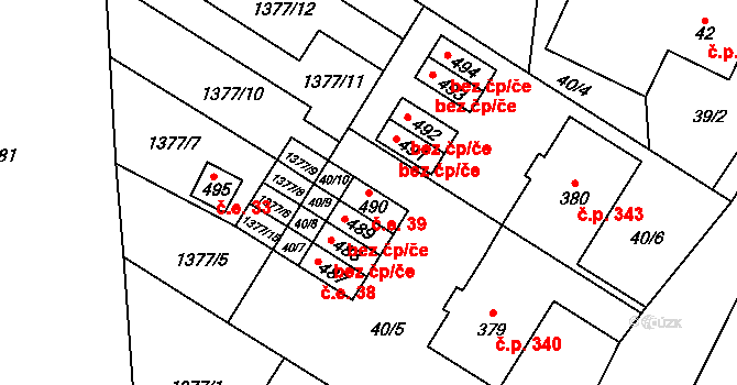 Ostrov u Macochy 39 na parcele st. 490 v KÚ Ostrov u Macochy, Katastrální mapa